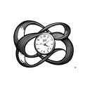 Watch, infinity symbol, first name Heather, time 10:30, hourglass tattoo design idea