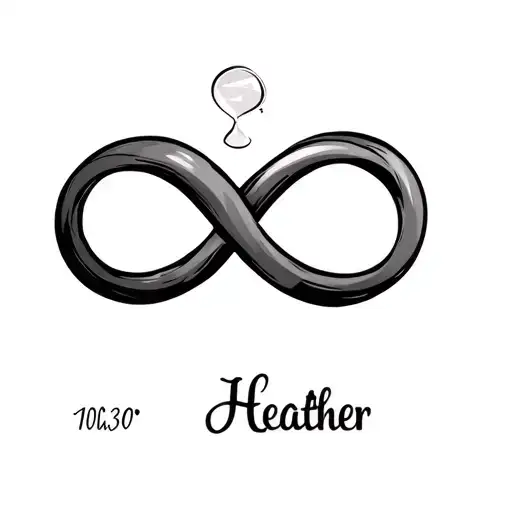Watch, infinity symbol, first name Heather, time 10:30, hourglass tattoo design idea