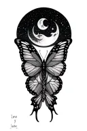 "Love you, later " butterfly flying towards the moon, words across the wings tattoo design idea