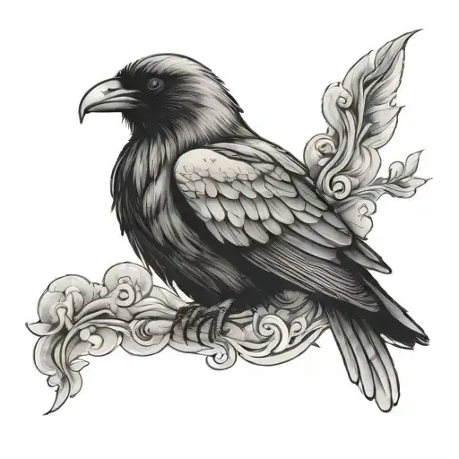 angel smoke biblical raven perched tattoo design idea