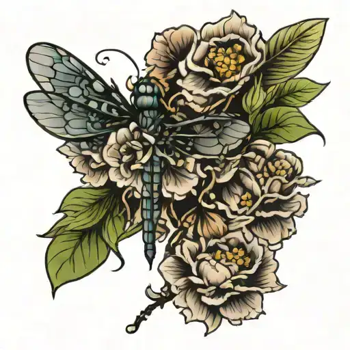 flower, growth, dragonfly, 444, strength tattoo design idea