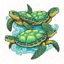 3 sea turtles swimming together tattoo design idea