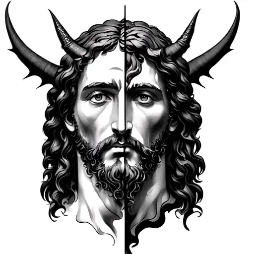 jesus and devil half face tattoo design idea