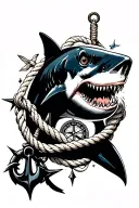 anchor compass rope shark tattoo design idea