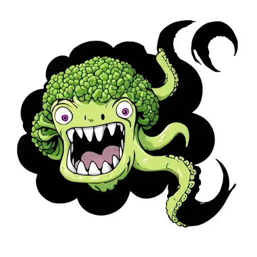 toothy broccoli on tentacles teeth claws tattoo design idea