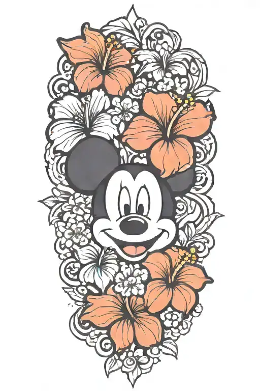 A tattoo of a Hawaiian hibiscus flower with Mickey Mouse ears incorporated into the design tattoo design idea