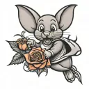 Mighty Mouse flying holding rose and dynamite tattoo design idea