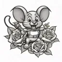 Mighty Mouse flying holding rose and dynamite tattoo design idea