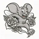 Mighty Mouse flying holding rose and dynamite tattoo design idea