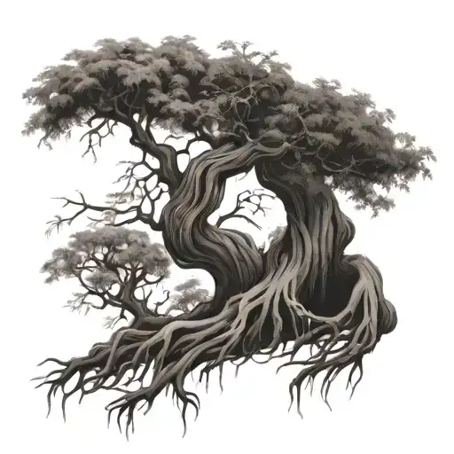 Griffyn Willow tree with roots reaching deep tattoo design idea
