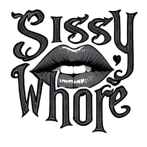 "Sissy Whore" kissing lips tattoo design idea