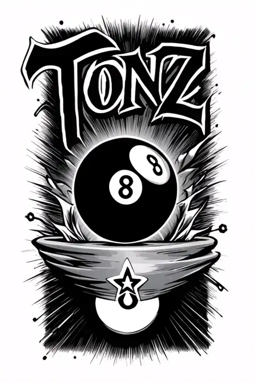 the word 'Tonz' and a Star and 8 ball tattoo design idea