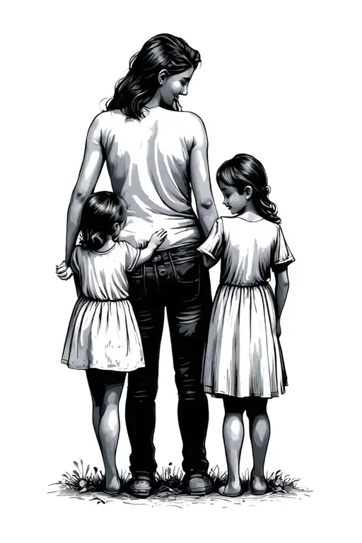 "4 people are two children, mom" 4 people are two children, mom and dad, their life story. tattoo design idea