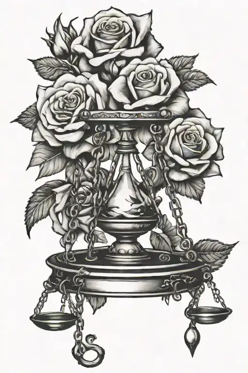 libra scale balanced rose and eye tattoo design idea