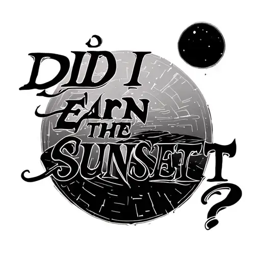 cyber sigil font saying "did i earn the sunset?" tattoo design idea