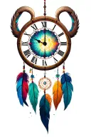 time clock, music, Aries and Leo and cancer zodiac dreamcatcher tattoo design idea