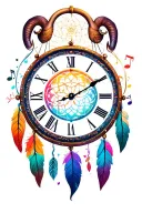 time clock, music, Aries and Leo and cancer zodiac dreamcatcher tattoo design idea