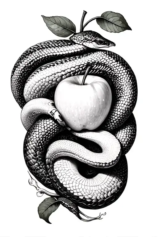 Eve Eating The Apple And Snake Coiled tattoo design idea