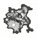 Ironman triathlon m-dot logo filled in with California State flag tattoo design idea