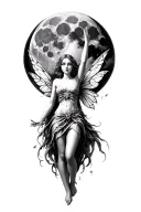 Fairy reaching for the full moon tattoo design idea