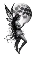 Fairy reaching for the full moon tattoo design idea