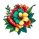 flowers and chili peppers tattoo design idea