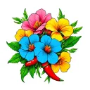 flowers and chili peppers tattoo design idea