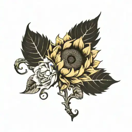 sunflower in a rose surrounded tattoo design idea