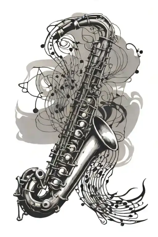 music notes forming a saxophone shape  tattoo design idea