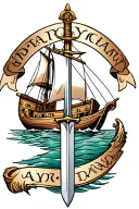 irish claymore sword through boat sailing tattoo design idea