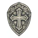 cross inside shield engraved tattoo design idea
