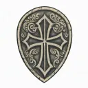 cross inside shield engraved tattoo design idea