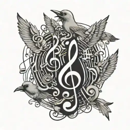 music notes turning into a birds tattoo design idea