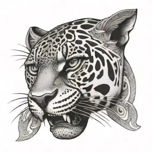 Jaguar face made from mayan symbols tattoo design idea