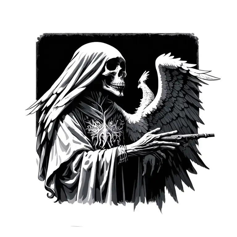 reaper and falling angel tattoo design idea