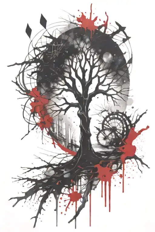 tree abstract compas tattoo design idea