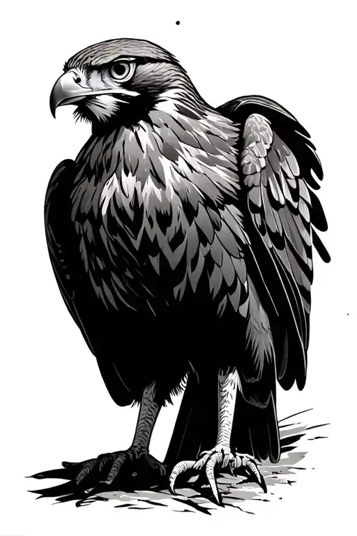 red tail hawk perched tattoo design idea