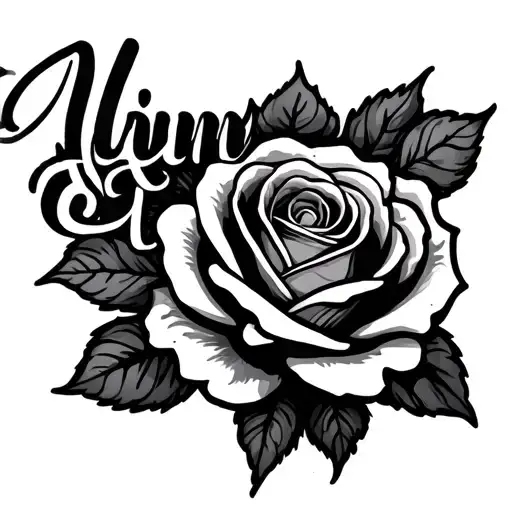 Name tattoo with rose tattoo design idea