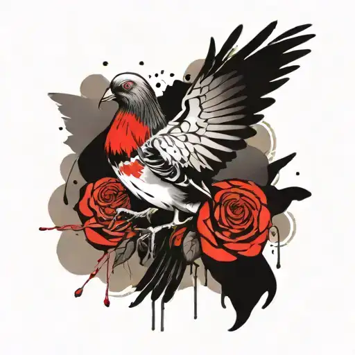 pigeon carrying rose tattoo design idea