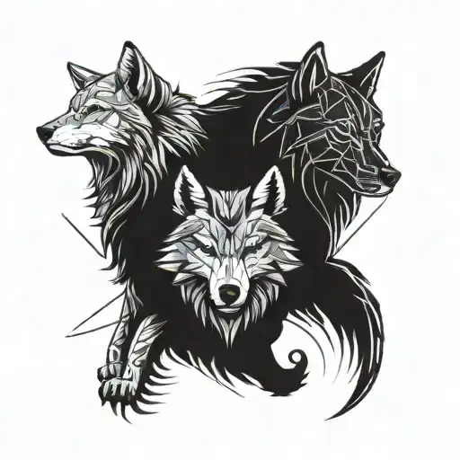 two wolf's one angry wolf second wolf sad tattoo design idea