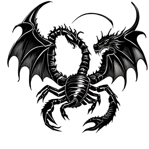 Scorpion and dragon flying tattoo design idea