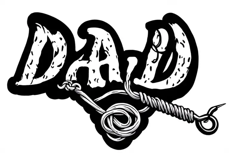 fish hook with dad written on it attached to fishing line tattoo design idea