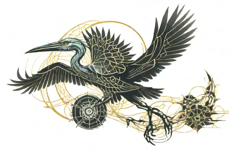heron flying tattoo design idea