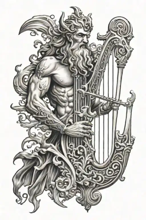 harp sea Poseidon VS Zeus trident tattoo design idea