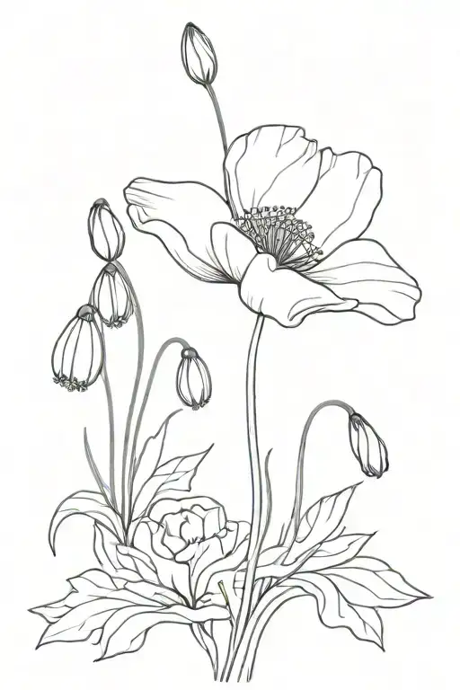poppy flower snowdrop flower tattoo design idea