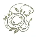 A minimalist design of a snake shedding its skin with a background of leaves and vines tattoo design idea