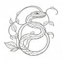 A minimalist design of a snake shedding its skin with a background of leaves and vines tattoo design idea