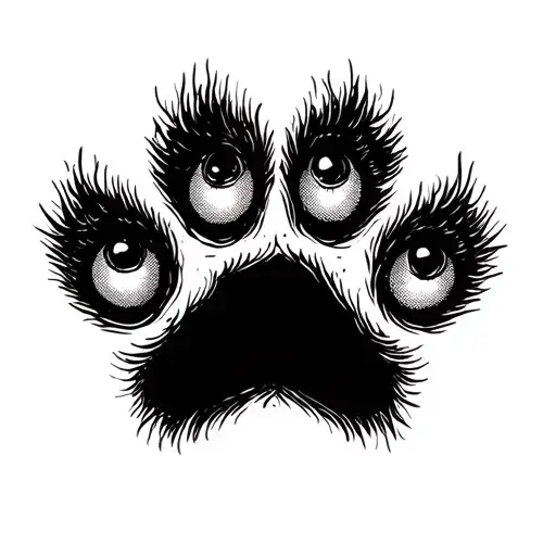 dog paw print with eyes looking and topography lines tattoo design idea