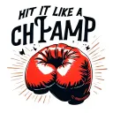 "Hit it like a CHAMP" boxing glove punching tattoo design idea