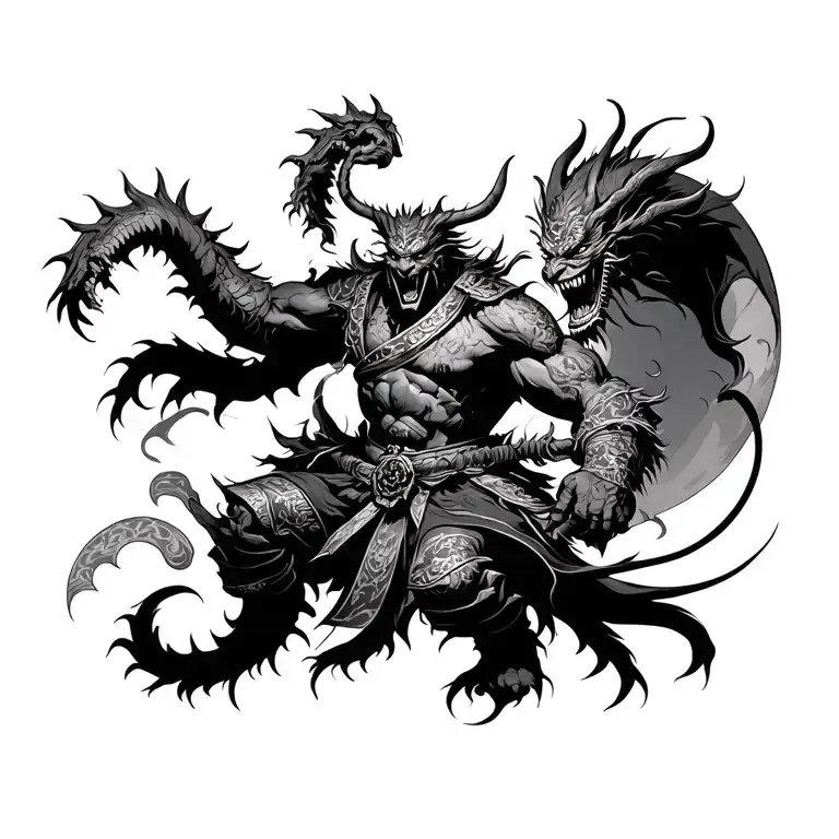 demons and Japanese warriors  tattoo design idea